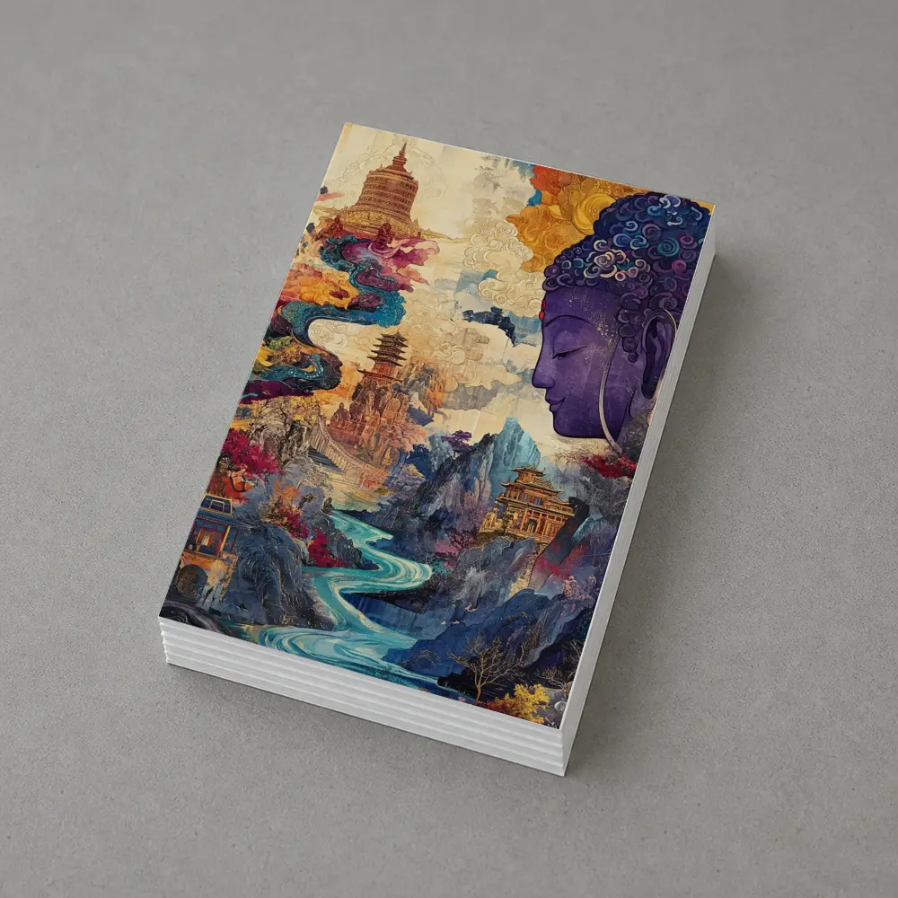Purple Buddha Colorful Asian Landscape Collage Art – Postcards