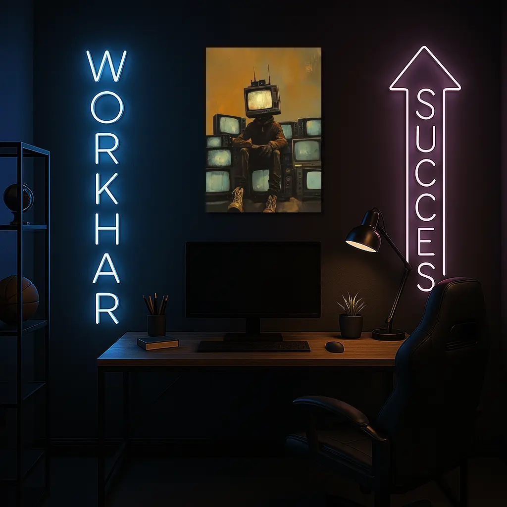 TV Head Figure Sitting On Retro Televisions – Wall Art