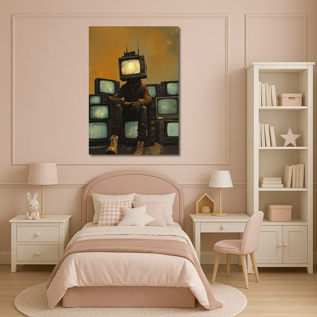 TV Head Figure Sitting On Retro Televisions – Wall Art