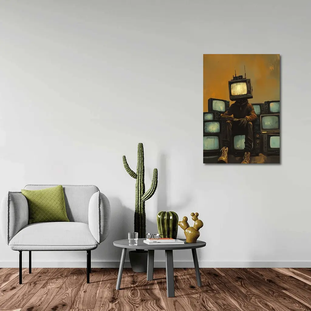 TV Head Figure Sitting On Retro Televisions – Wall Art