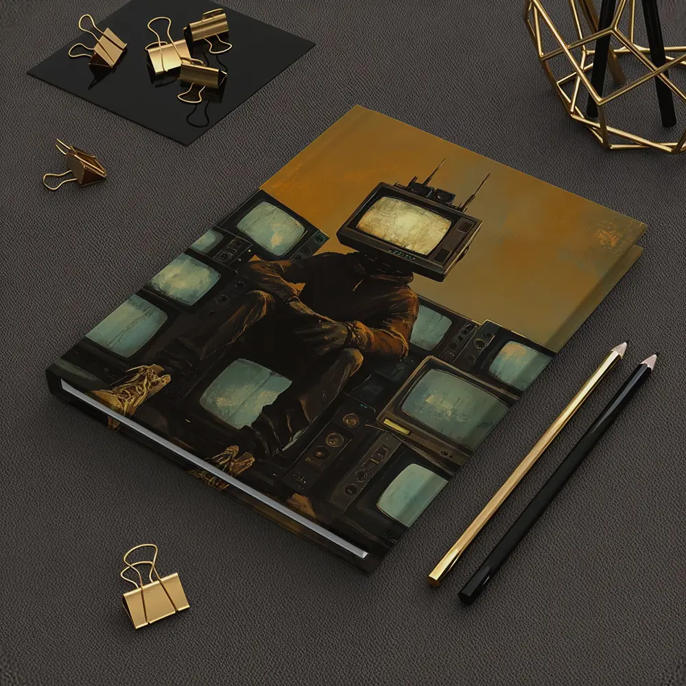 TV Head Figure Sitting On Retro Televisions – Notebooks