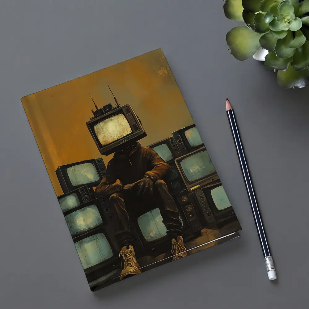 TV Head Figure Sitting On Retro Televisions – Notebooks