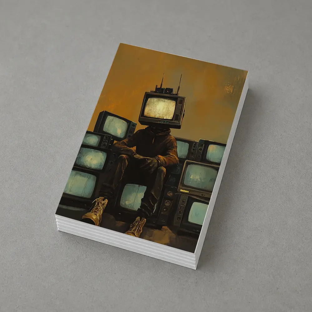 TV Head Figure Sitting On Retro Televisions – Postcards
