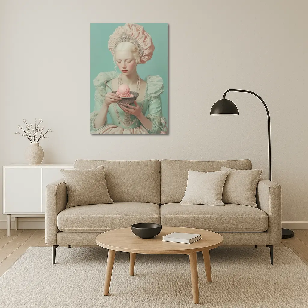 Rococo Woman Holding Pink Ice Cream Bowl – Wall Art