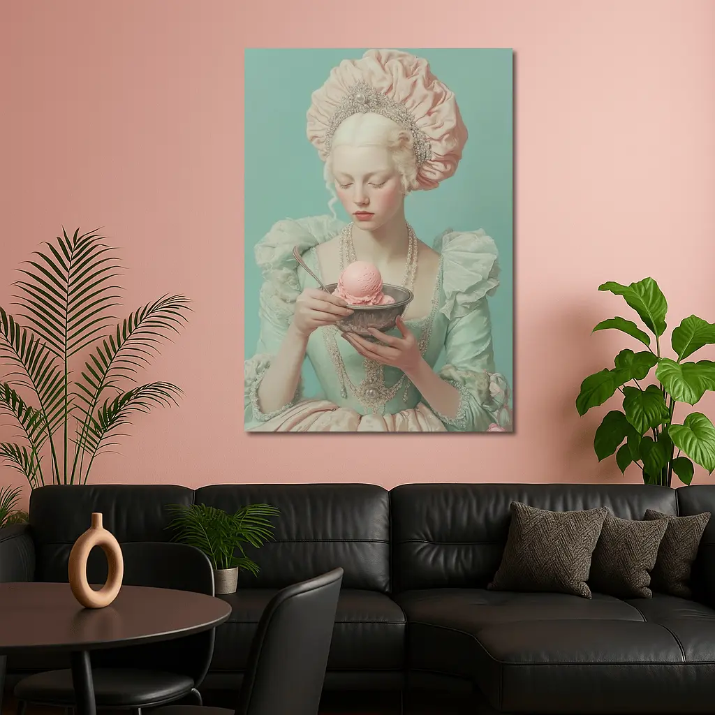 Rococo Woman Holding Pink Ice Cream Bowl – Wall Art