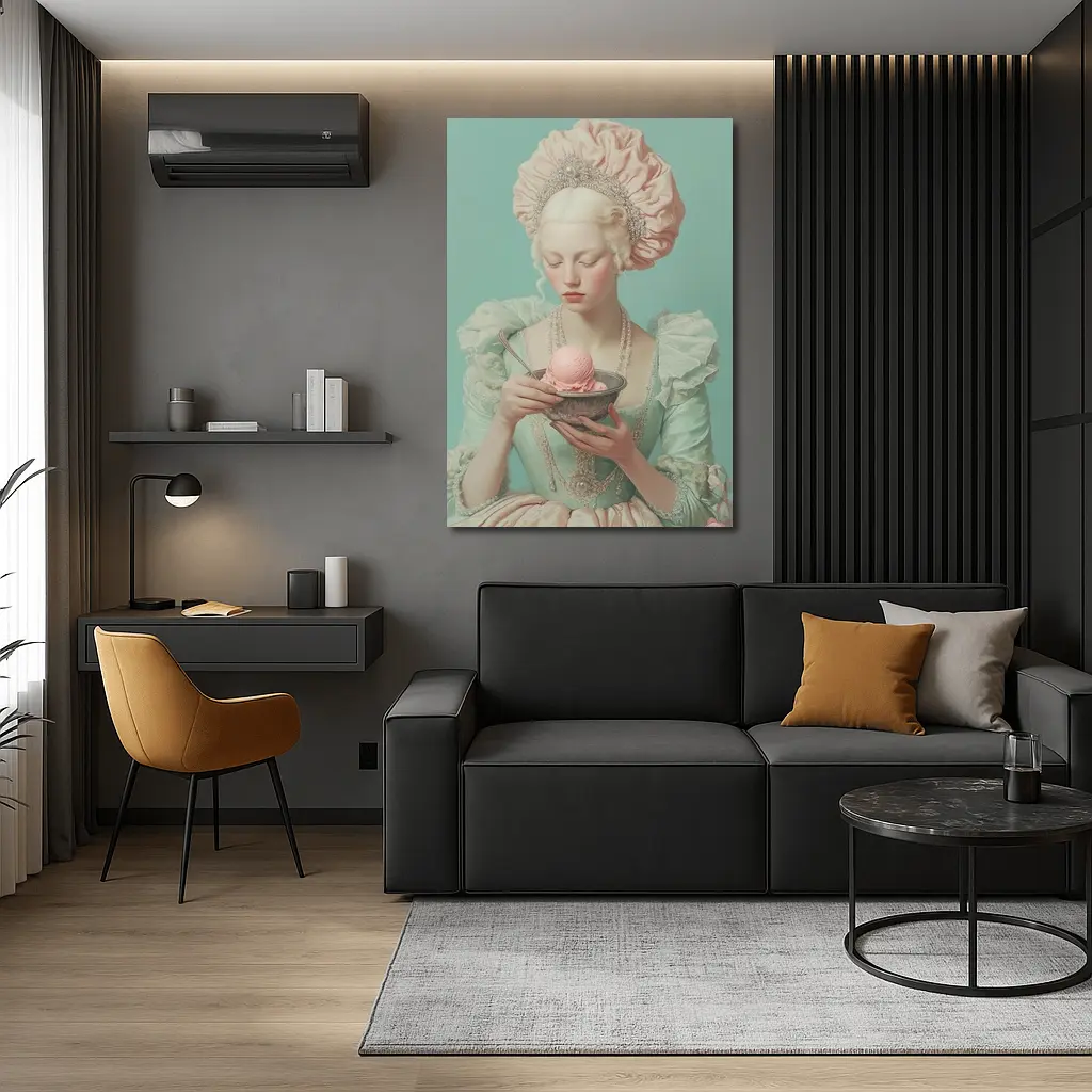 Rococo Woman Holding Pink Ice Cream Bowl – Wall Art