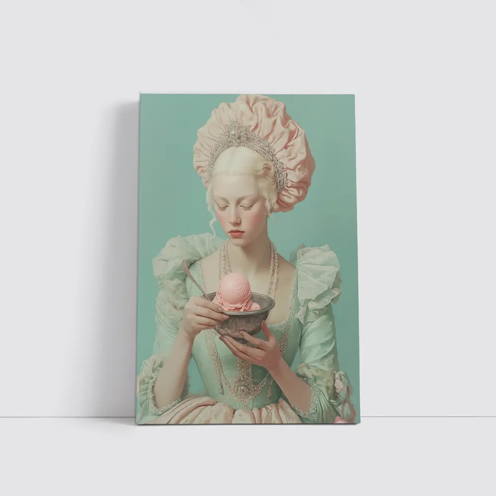 Rococo Woman Holding Pink Ice Cream Bowl – Wall Art