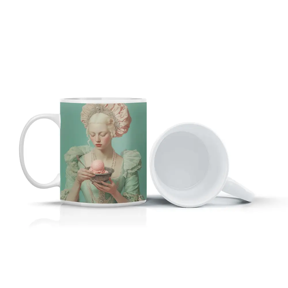 Rococo Woman Holding Pink Ice Cream Bowl – Mugs