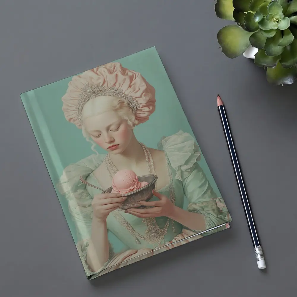 Rococo Woman Holding Pink Ice Cream Bowl – Notebooks