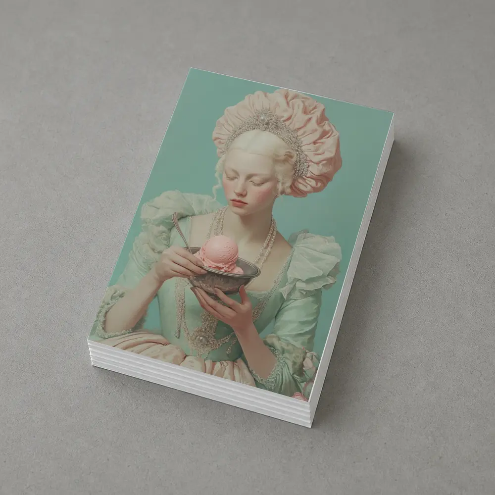 Rococo Woman Holding Pink Ice Cream Bowl – Postcards