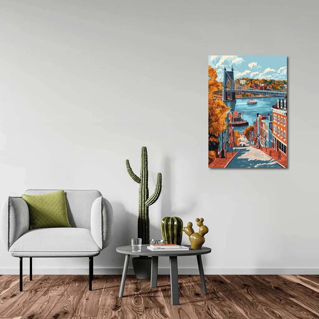 Cincinnati Ohio River Bridge Autumn Street – Wall Art