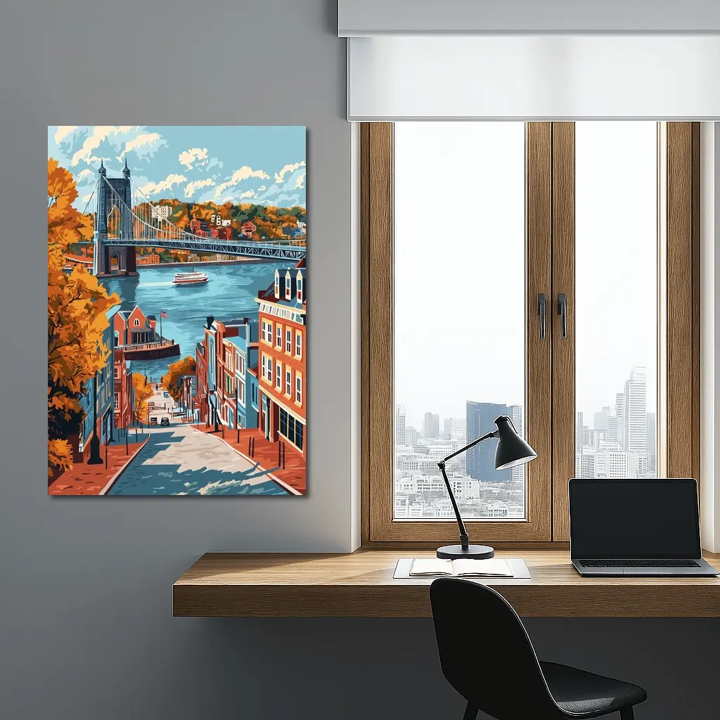 Cincinnati Ohio River Bridge Autumn Street – Wall Art