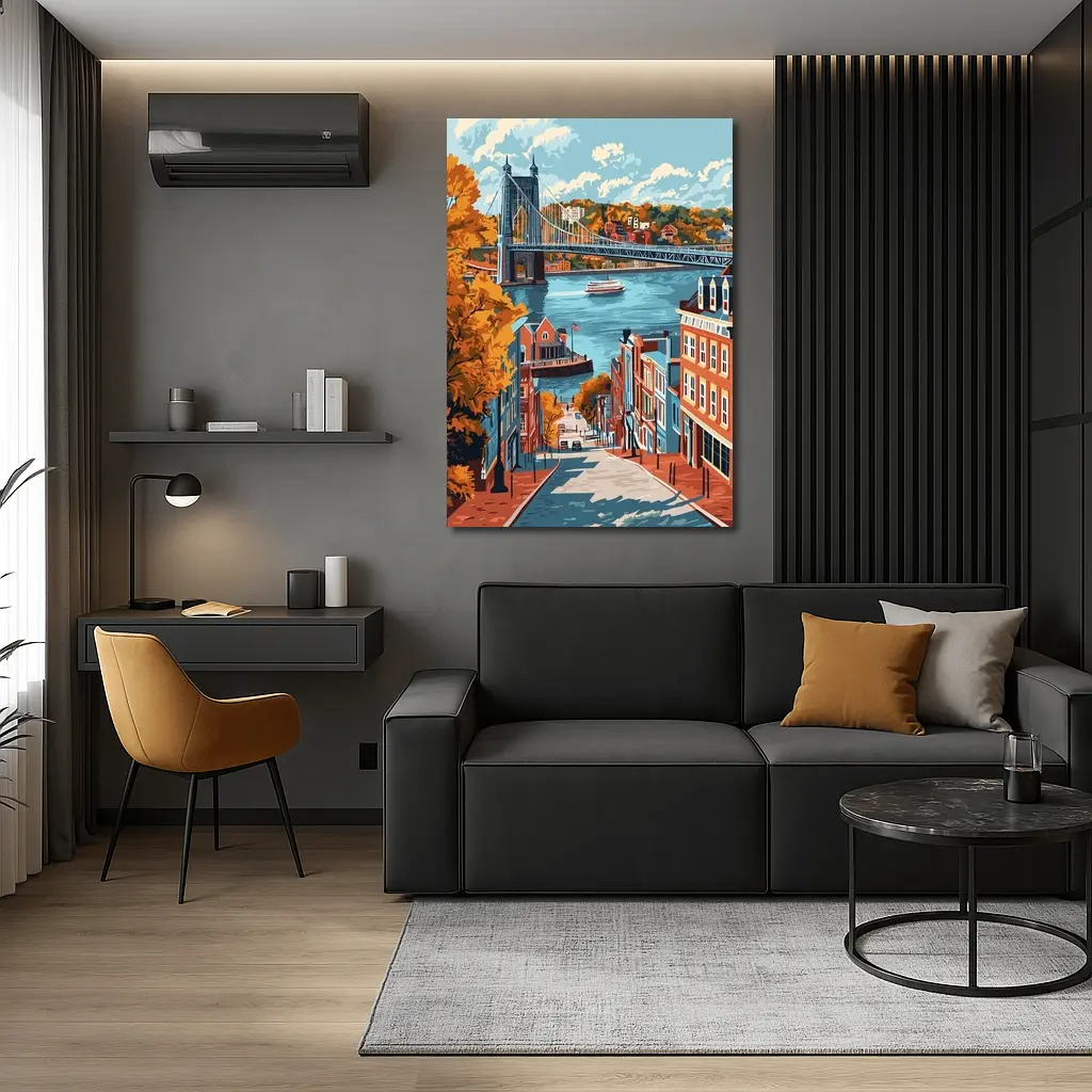 Cincinnati Ohio River Bridge Autumn Street – Wall Art