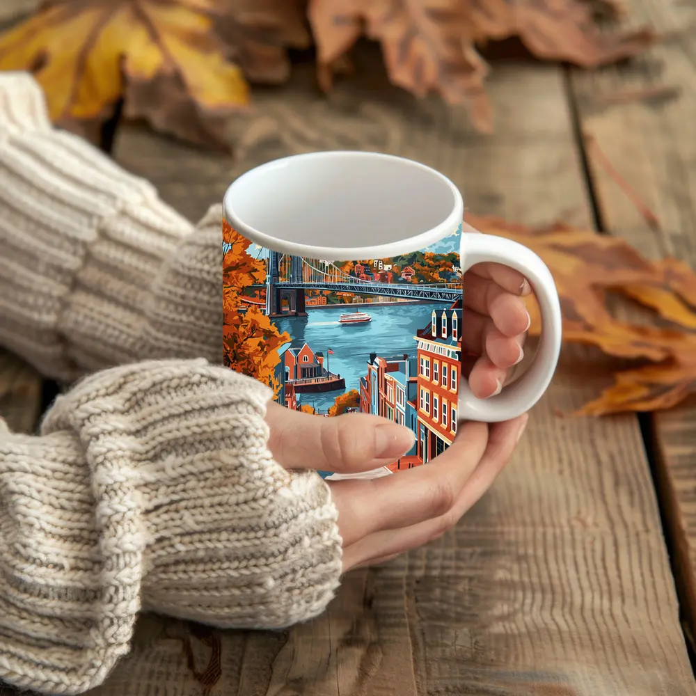 Cincinnati Ohio River Bridge Autumn Street – Mugs