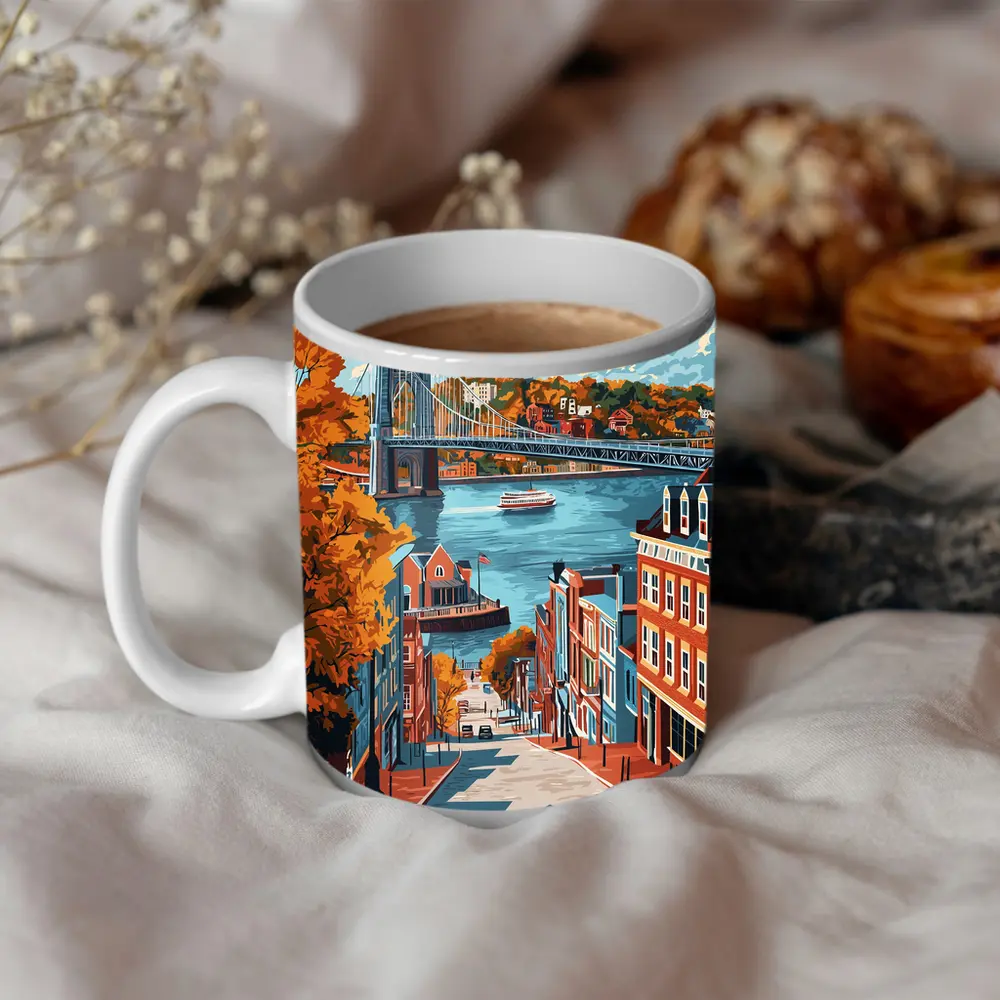 Cincinnati Ohio River Bridge Autumn Street – Mugs