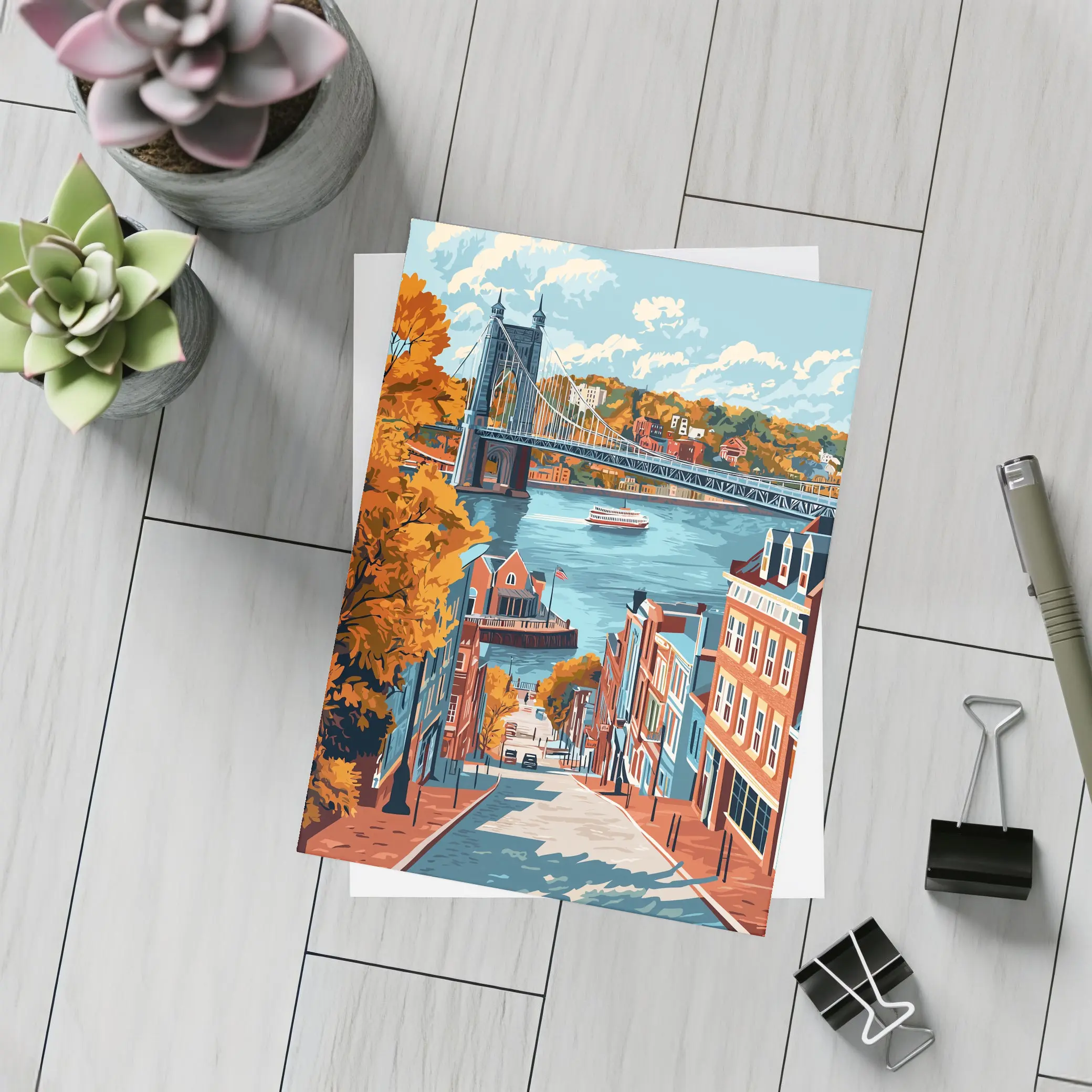 Cincinnati Ohio River Bridge Autumn Street – Postcards