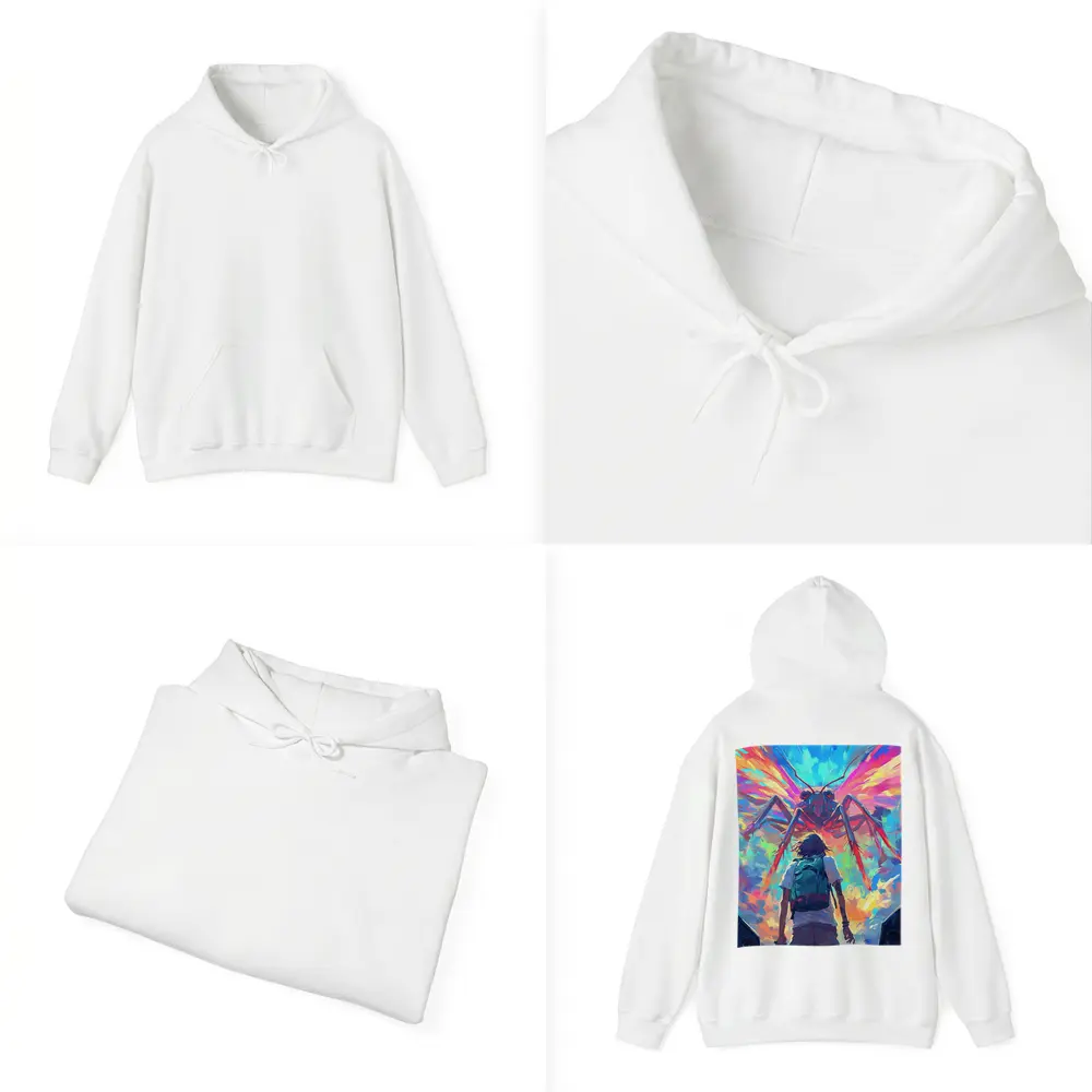 Anime Boy Facing Giant Insect Colorful Art – Hoodies