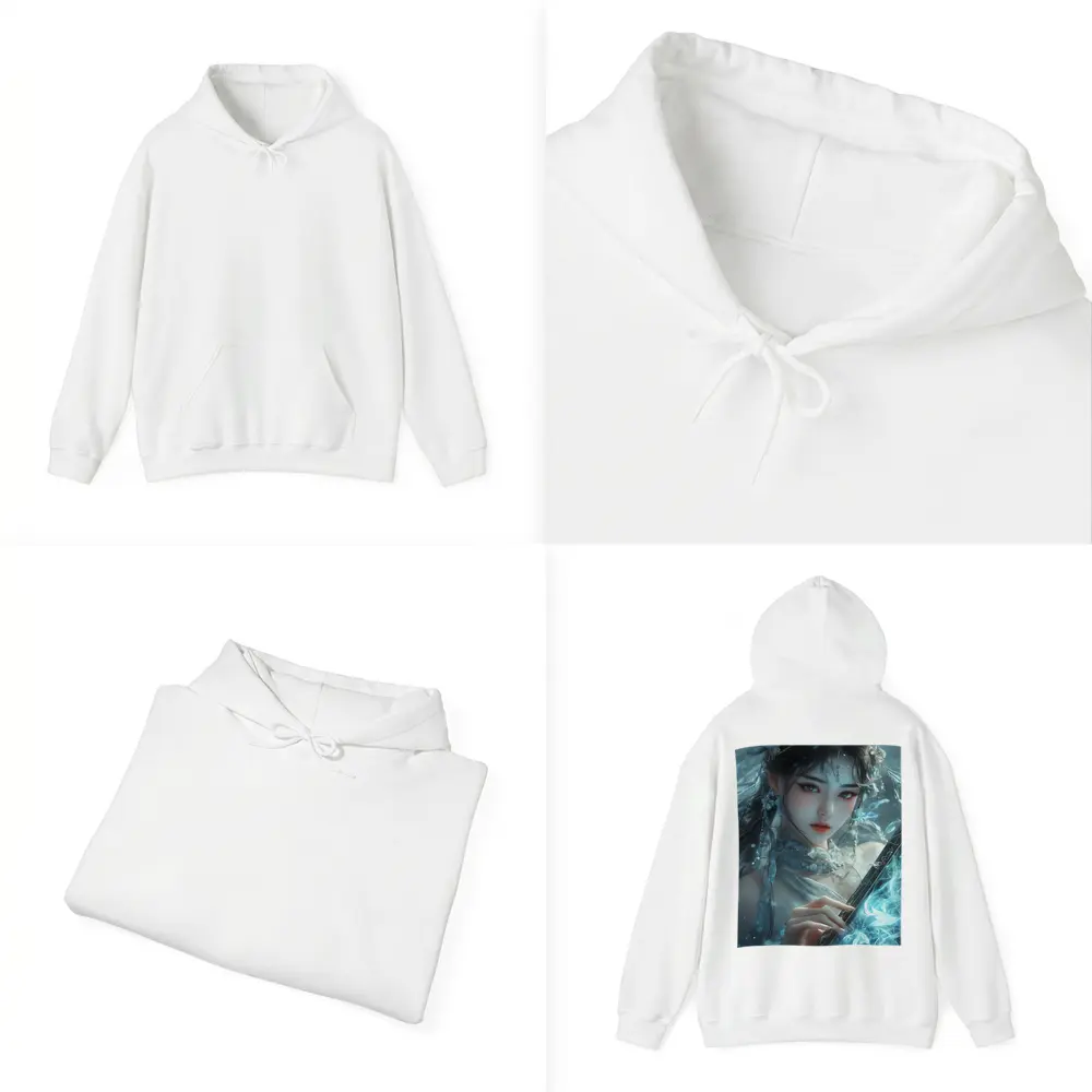 Fantasy Asian Woman With Glowing Blue Sword – Hoodies