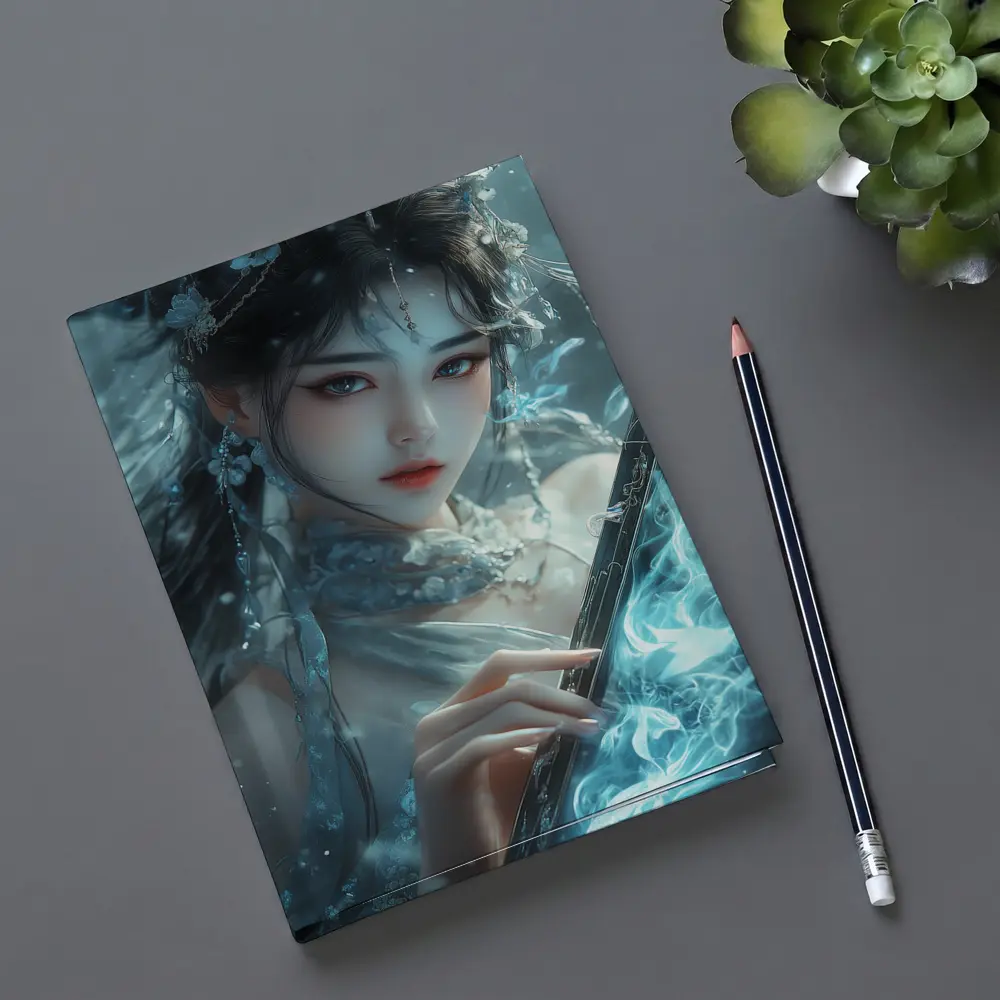 Fantasy Asian Woman With Glowing Blue Sword – Notebooks