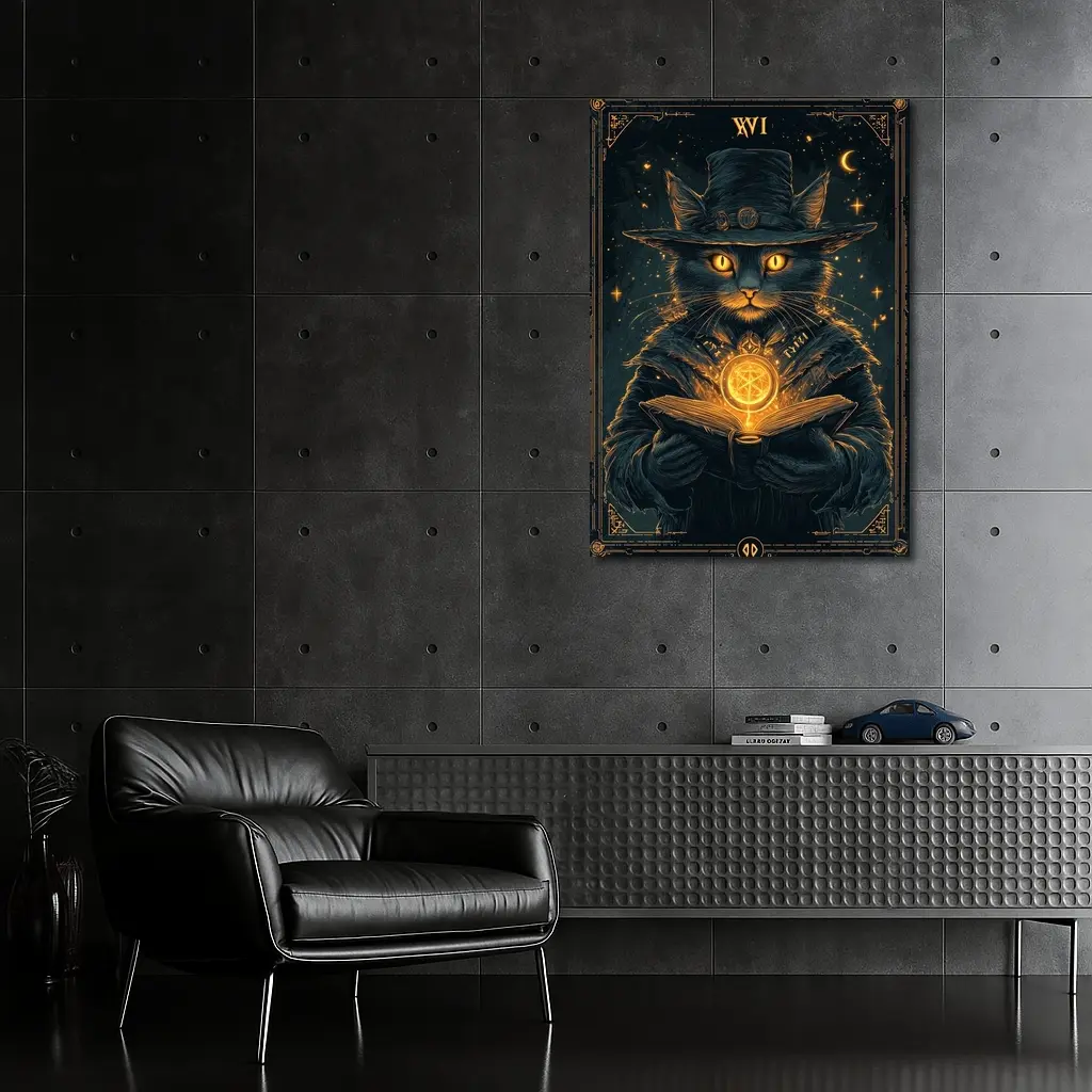 Black Cat Wizard Tarot Dark Fantasy Art – Wall Art