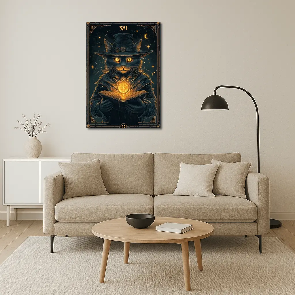 Black Cat Wizard Tarot Dark Fantasy Art – Wall Art