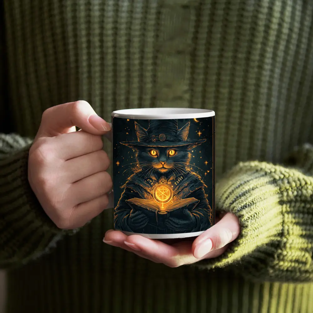 Black Cat Wizard Tarot Dark Fantasy Art – Mugs
