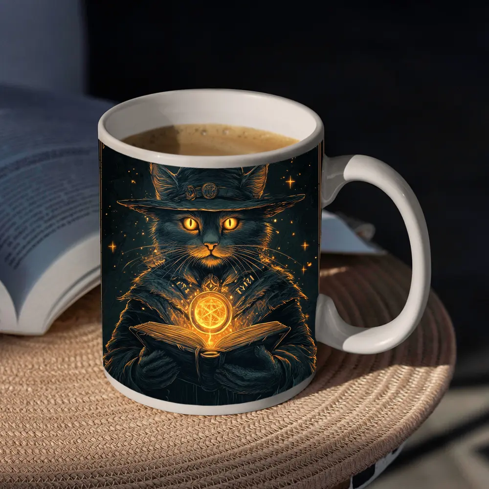 Black Cat Wizard Tarot Dark Fantasy Art – Mugs