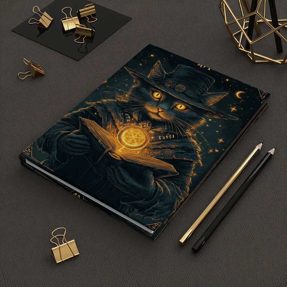 Black Cat Wizard Tarot Dark Fantasy Art – Notebooks