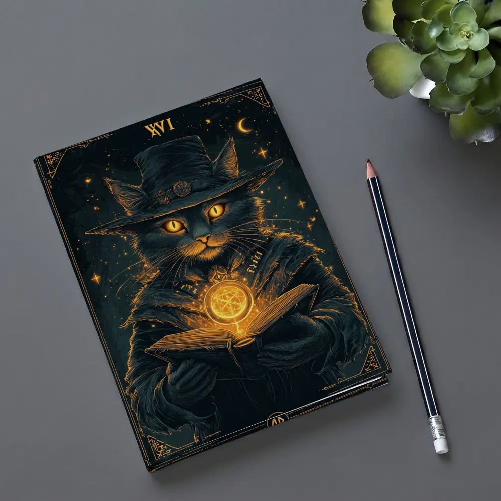 Black Cat Wizard Tarot Dark Fantasy Art – Notebooks