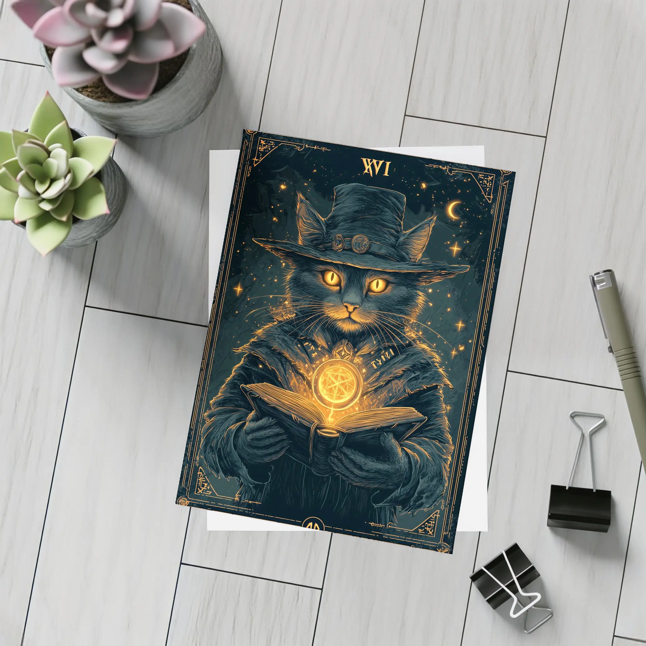 Black Cat Wizard Tarot Dark Fantasy Art – Postcards