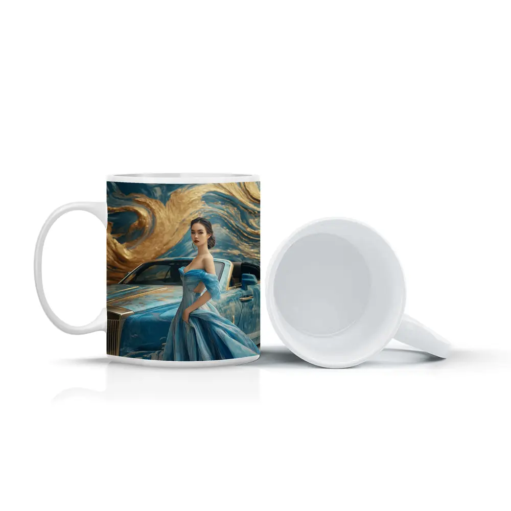 Woman Blue Gown Rolls Royce Gold Swirl – Mugs
