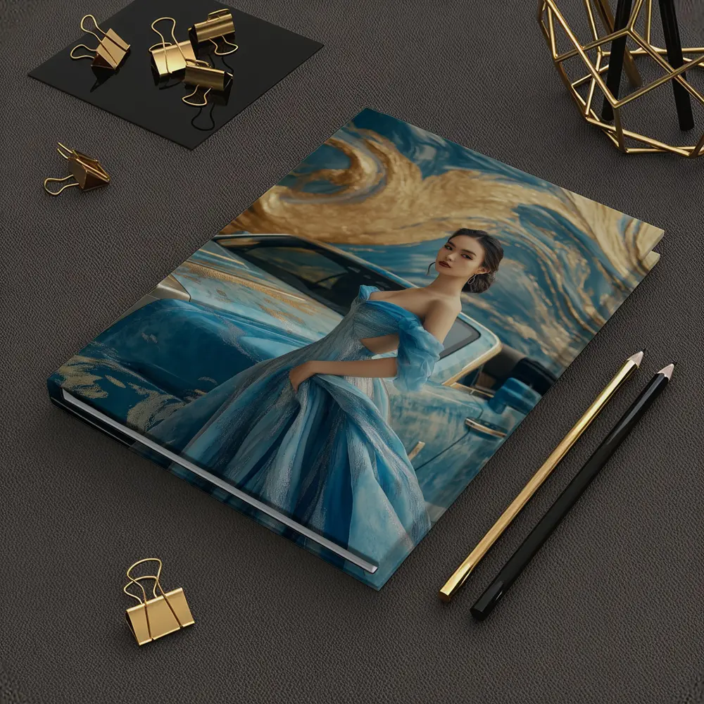 Woman Blue Gown Rolls Royce Gold Swirl – Notebooks