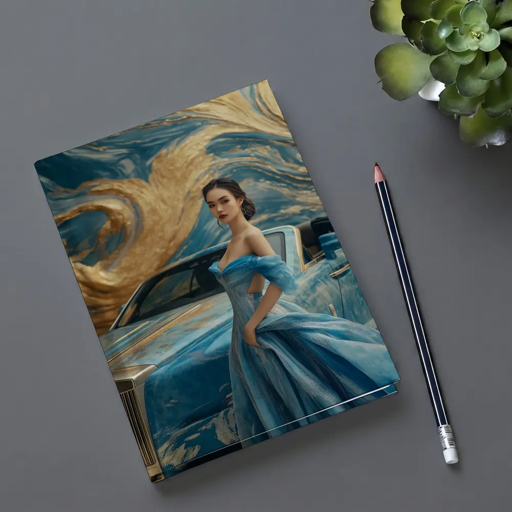 Woman Blue Gown Rolls Royce Gold Swirl – Notebooks