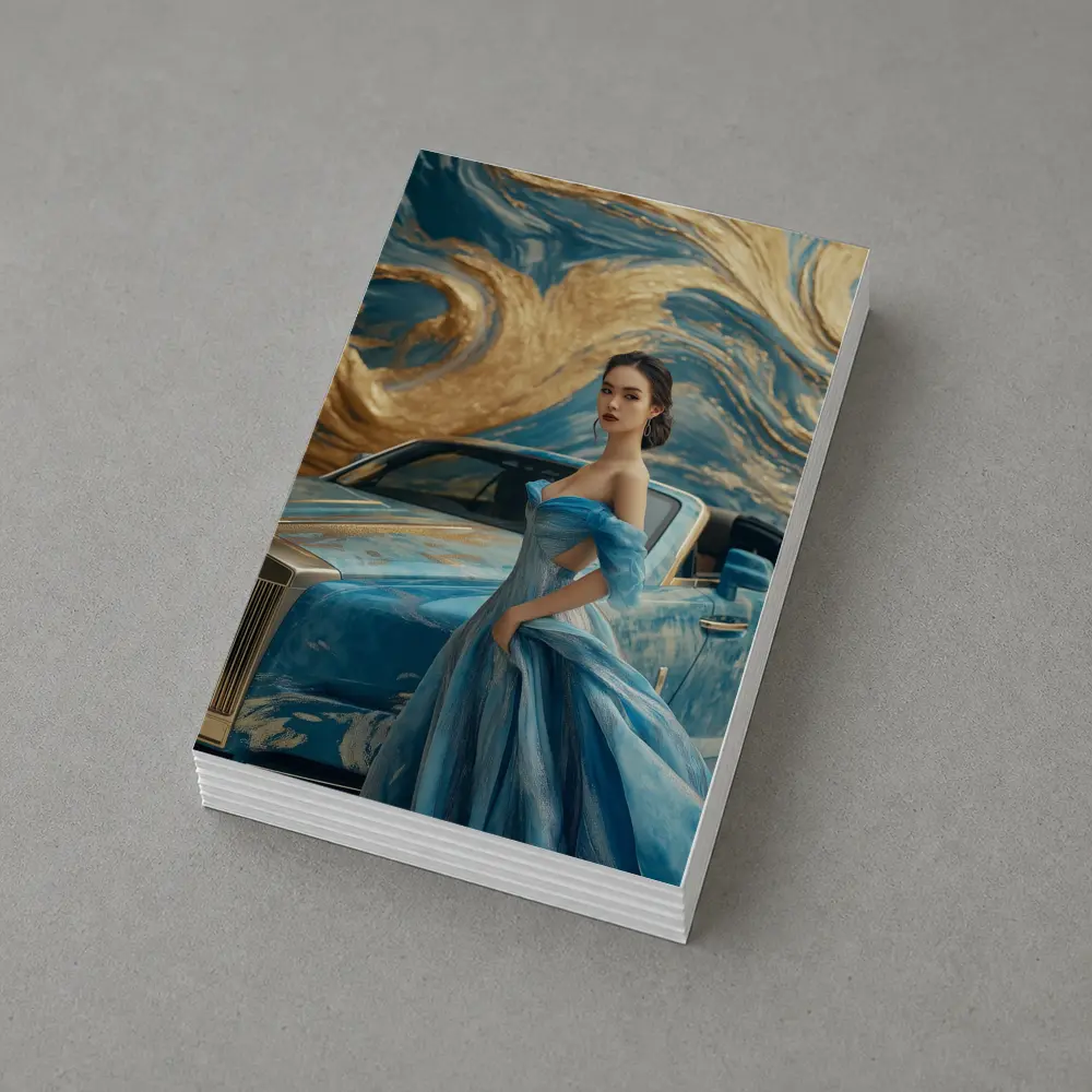 Woman Blue Gown Rolls Royce Gold Swirl – Postcards