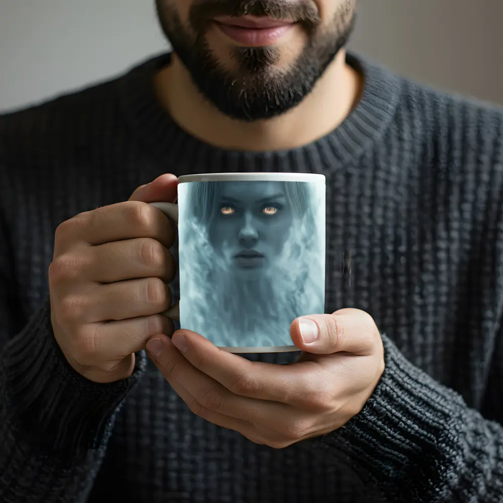 Ghostly Woman Glowing Eyes Misty Fantasy – Mugs