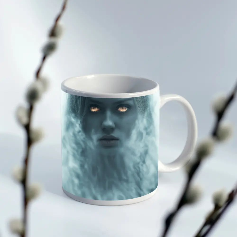 Ghostly Woman Glowing Eyes Misty Fantasy – Mugs