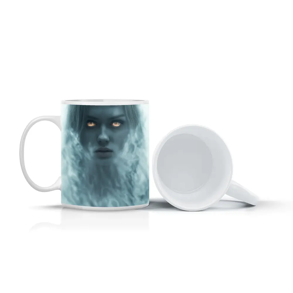 Ghostly Woman Glowing Eyes Misty Fantasy – Mugs