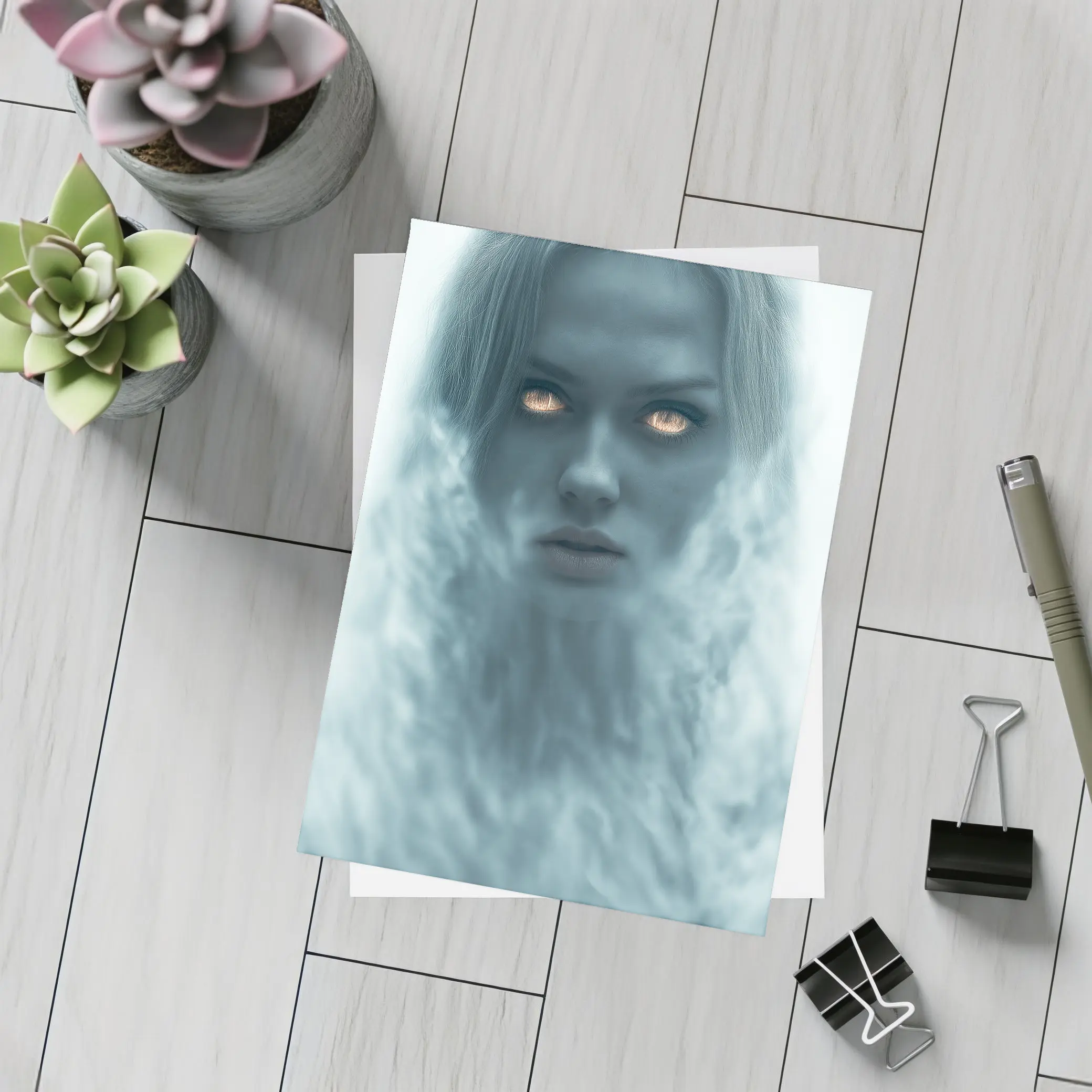 Ghostly Woman Glowing Eyes Misty Fantasy – Postcards