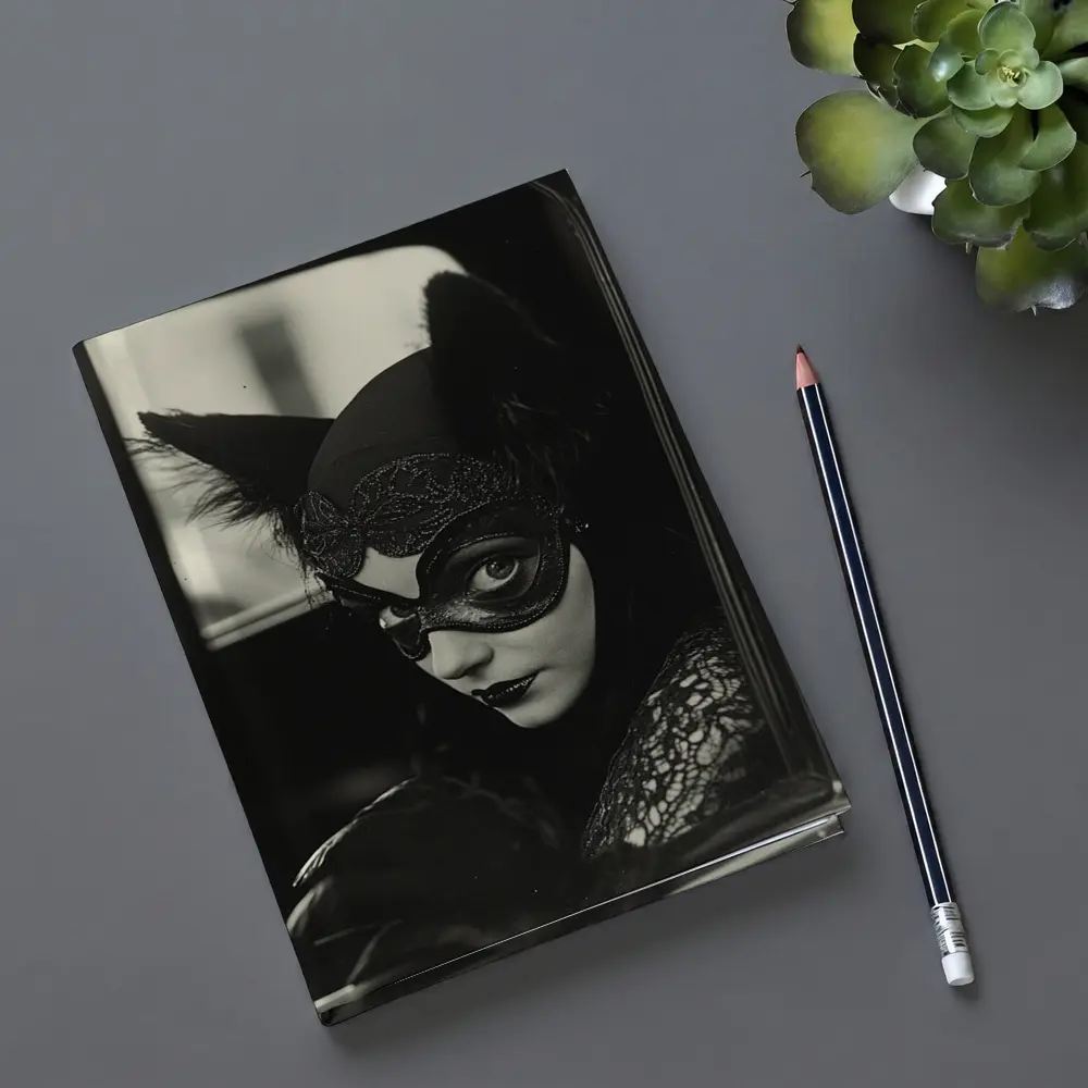Mysterious Woman Cat Mask Vintage Car – Notebooks