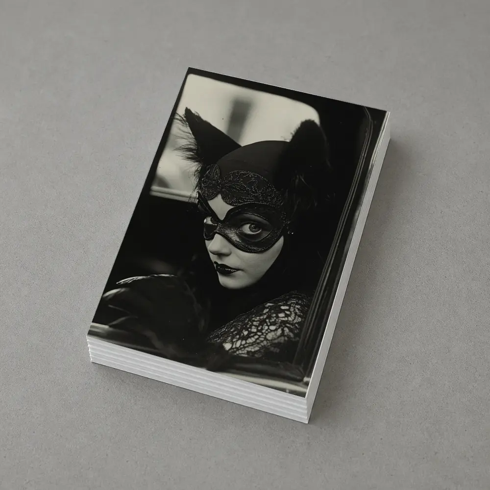 Mysterious Woman Cat Mask Vintage Car – Postcards