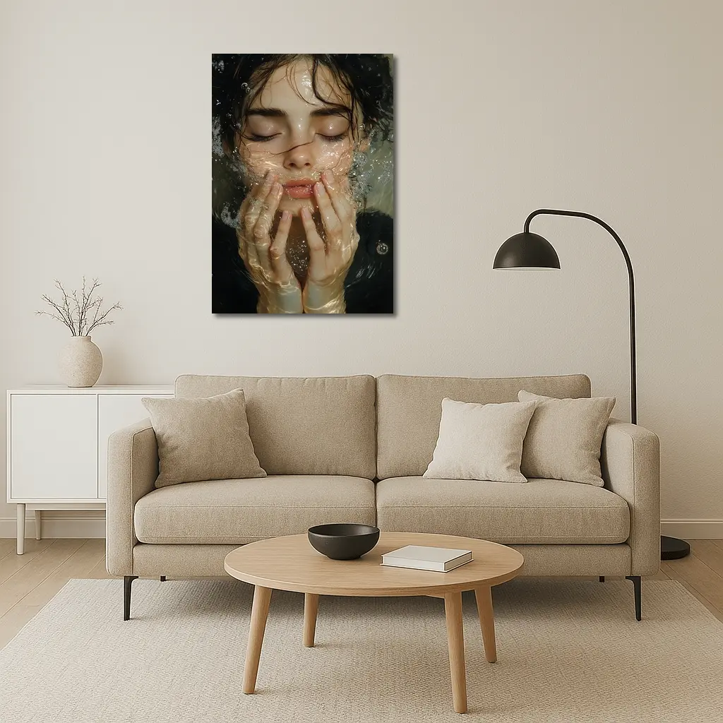 Woman Washing Face With Water Splashing – Wall Art