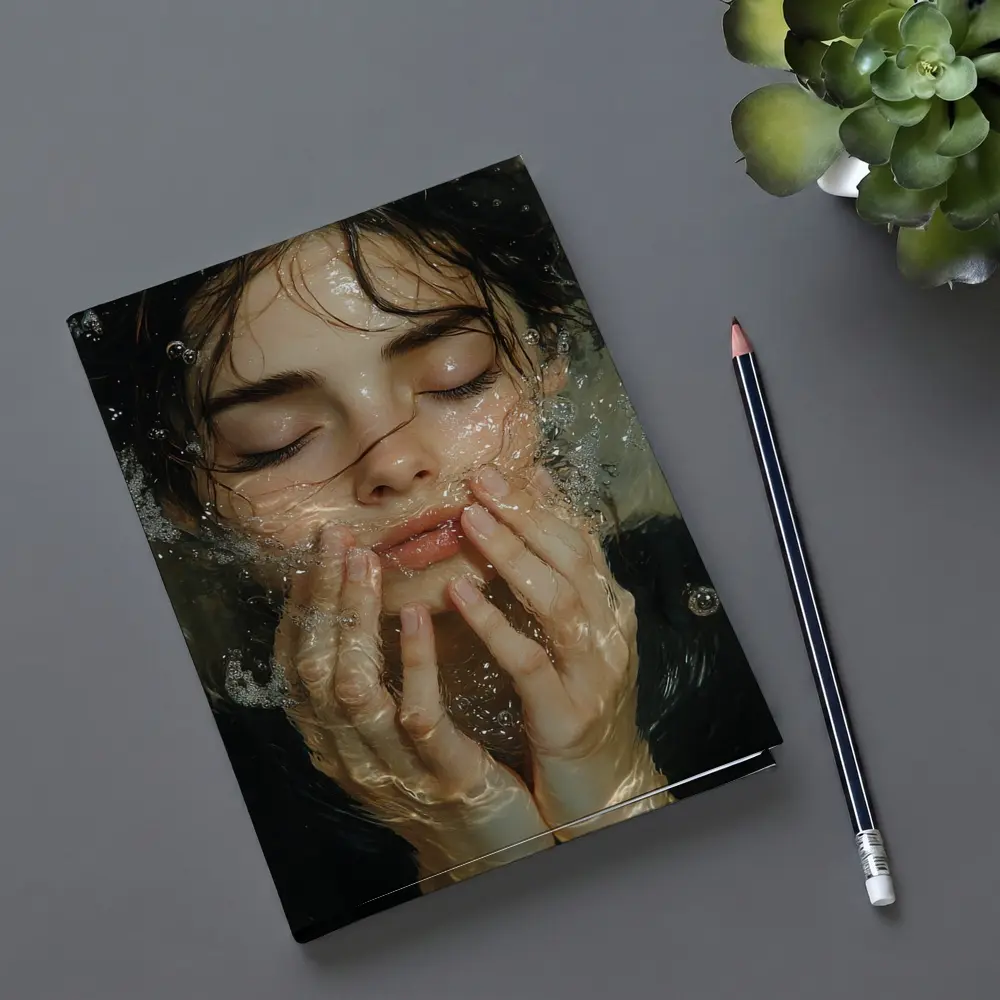 Woman Washing Face With Water Splashing – Notebooks