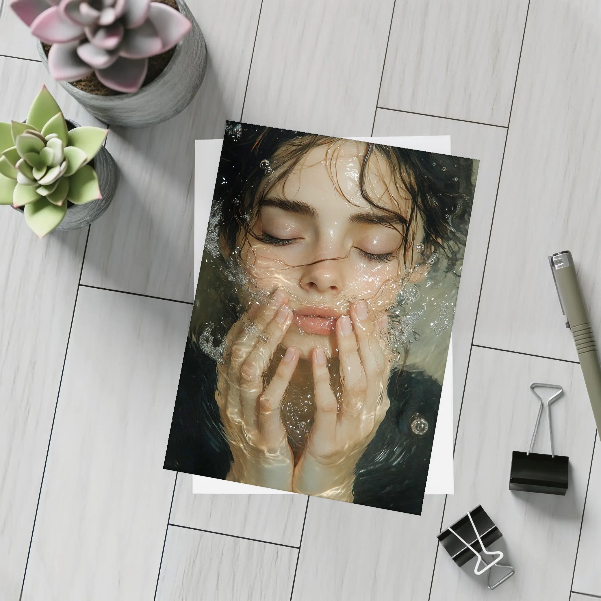 Woman Washing Face With Water Splashing – Postcards