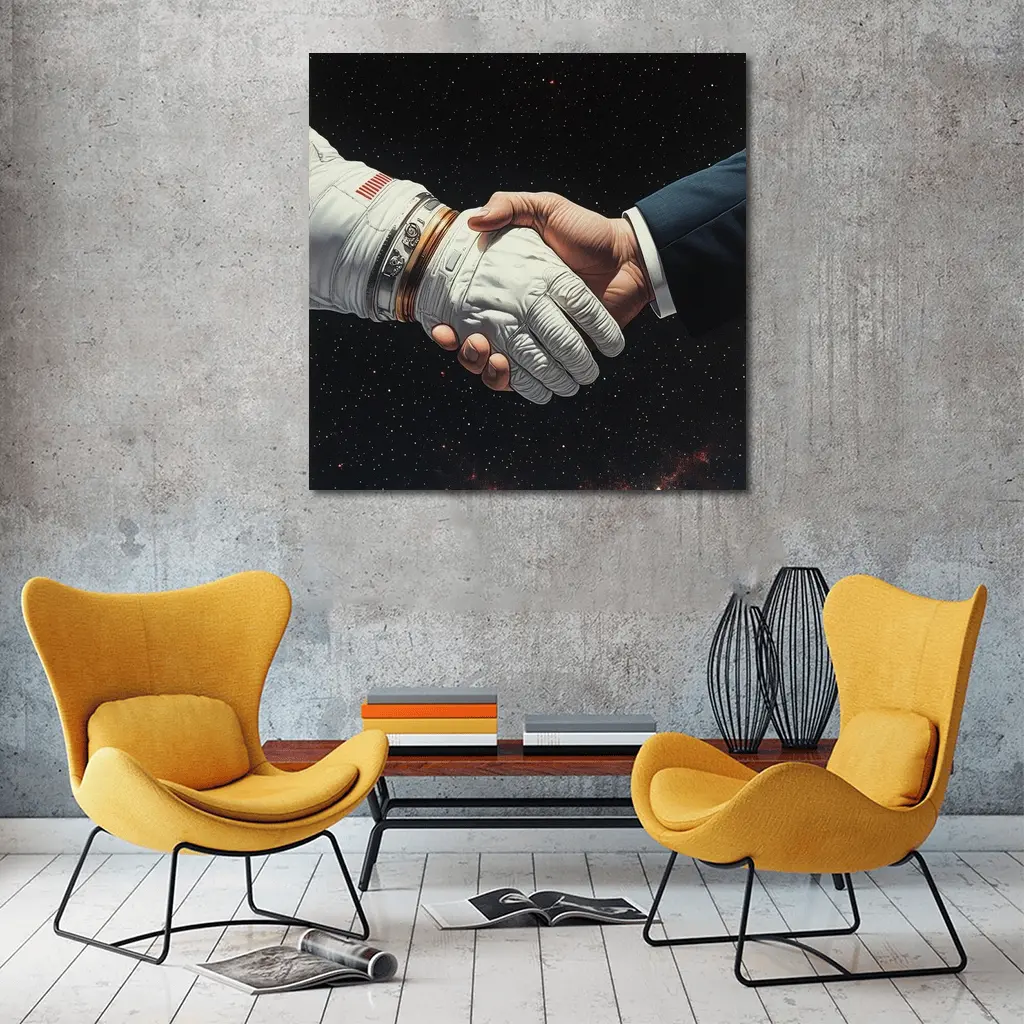Astronaut Handshake Business Suit Deep Space – Wall Art