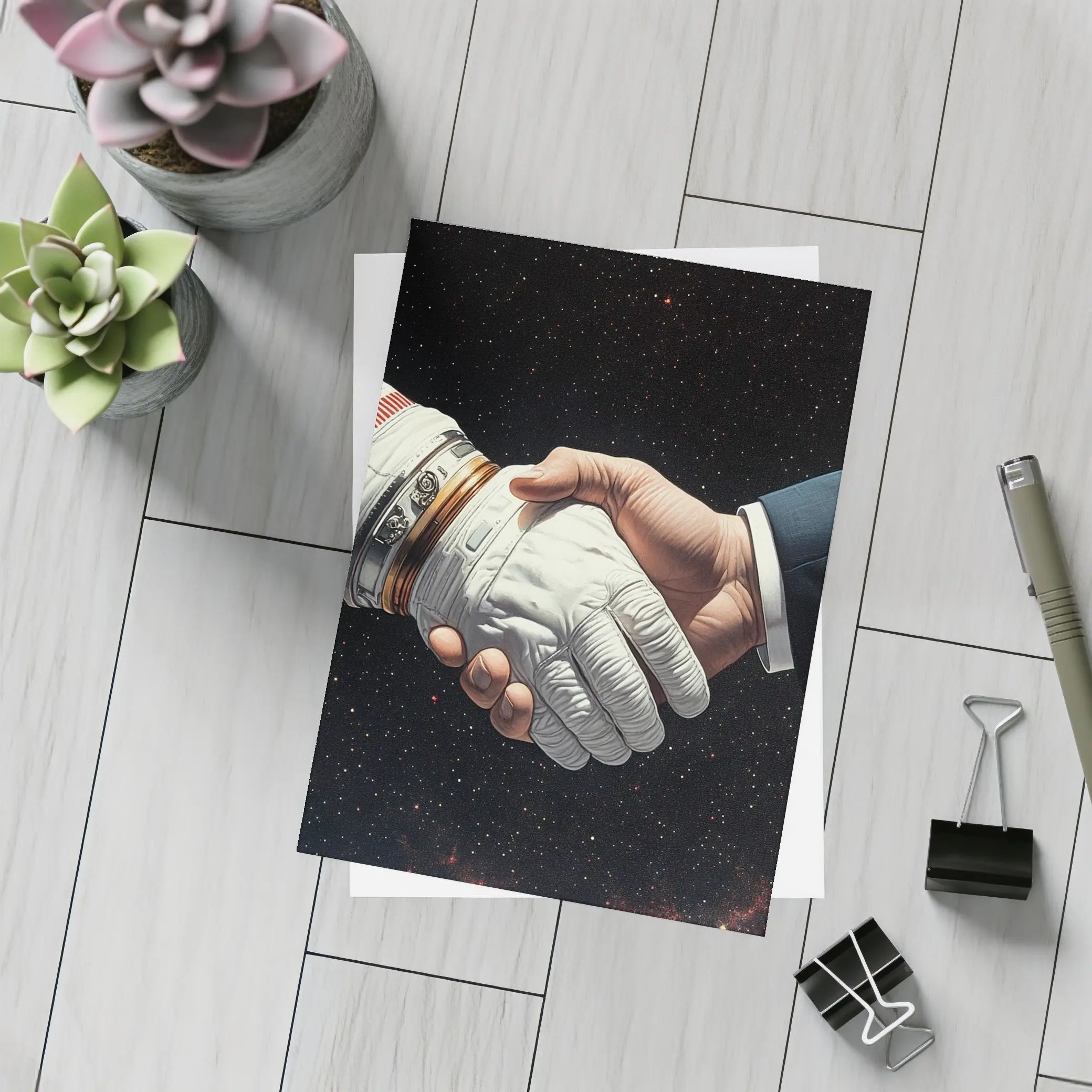 Astronaut Handshake Business Suit Deep Space – Postcards