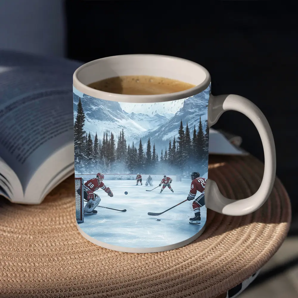 Ice Hockey Game Snowy Mountain Winter Scene – Mugs