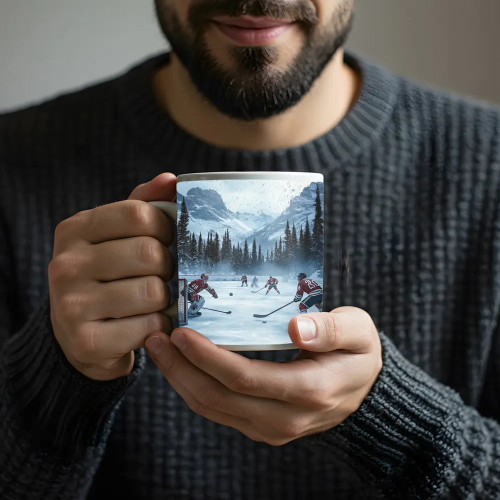 Ice Hockey Game Snowy Mountain Winter Scene – Mugs