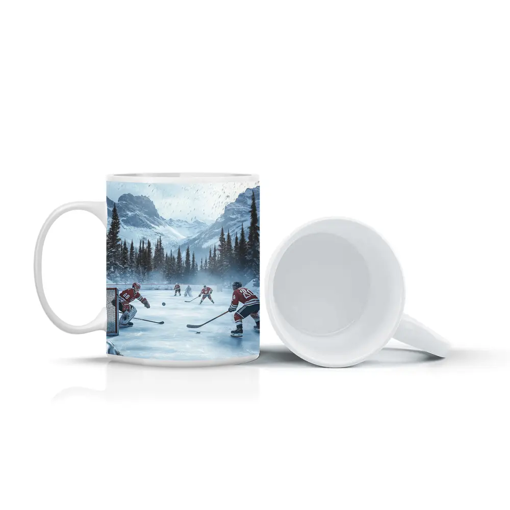 Ice Hockey Game Snowy Mountain Winter Scene – Mugs
