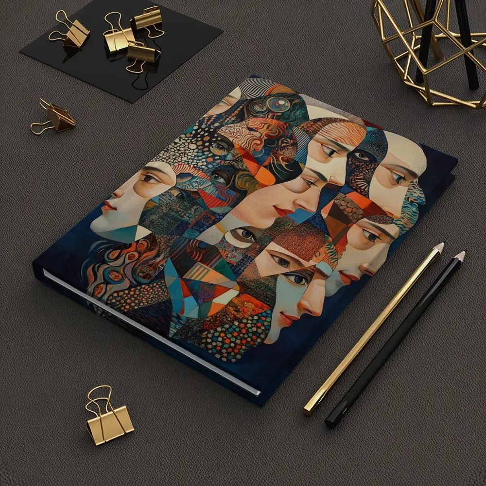 Cubist Women Faces Collage Blue Background – Notebooks