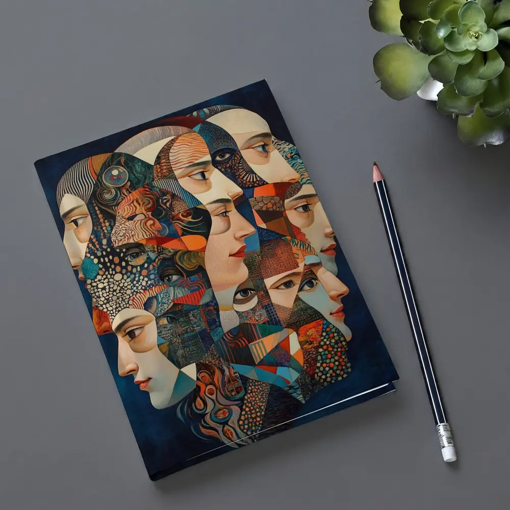 Cubist Women Faces Collage Blue Background – Notebooks